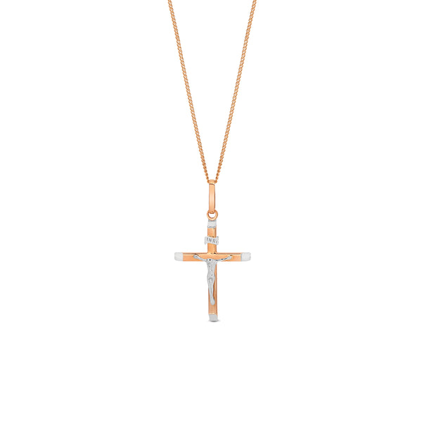 9K Rose Gold & White Gold Bi-Tone Crucifix Cross Pendant