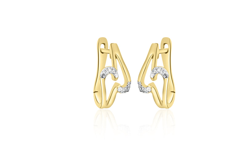 9k Yellow Gold Squiggle Huggie Diamond Earrings