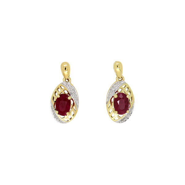 9k Yellow Gold Diamond & Ruby Earrings