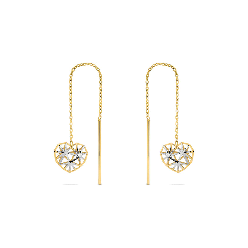 9k Yellow Gold Thread Earrings with Rhodium PL