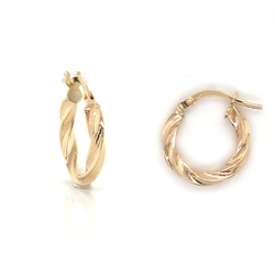 9K Yellow Gold Twisted Textured Hoop Earrings