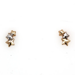 9k Yellow Rose & White Gold Tri Tone Star Stud Earrings