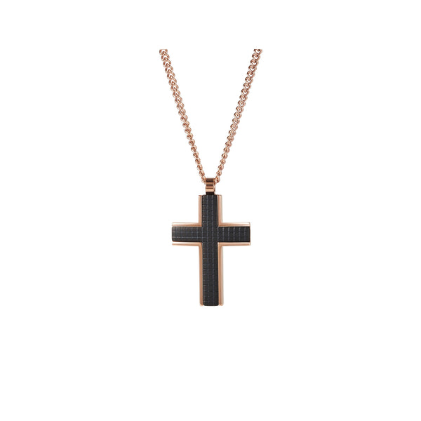 Cudworth Rose Gold/ Black Cross w/ Rose Gold Plated Chain
