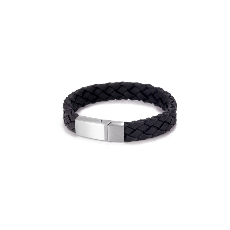 Cudworth Stainless Steel/ Italian Black Leather Bracelet