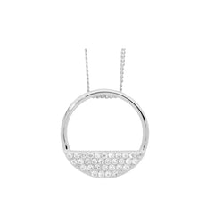 Ellani Stg Silver 28mm open circle pendant with 3 rows white CZ