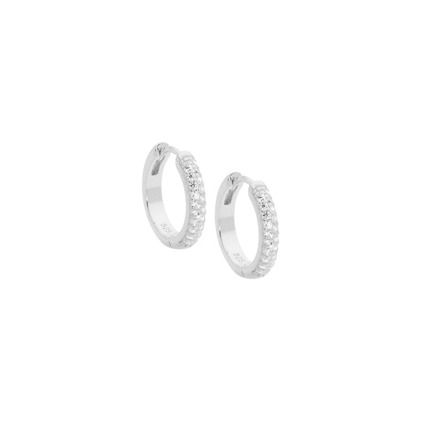 Ellani Stg silver white CZ pave set 16mm hoop earrings