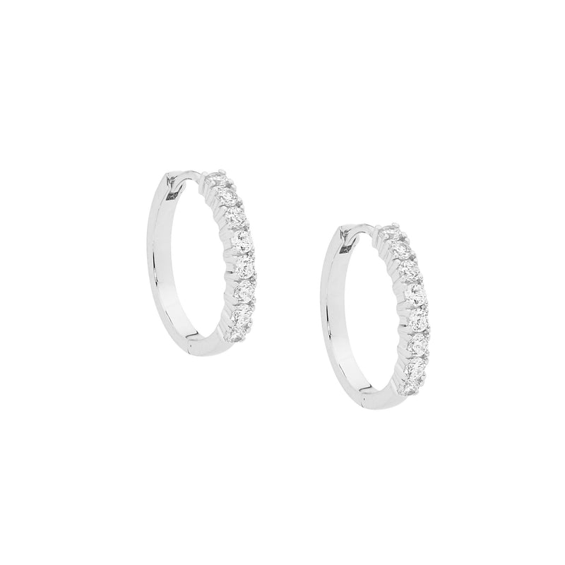 Ellani SS white CZ 15mm  hoop earrings