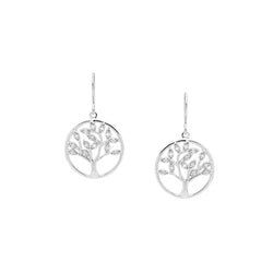 Ellani Stg Silver white CZ 'TREE OF LIFE ' earrings on shape hook