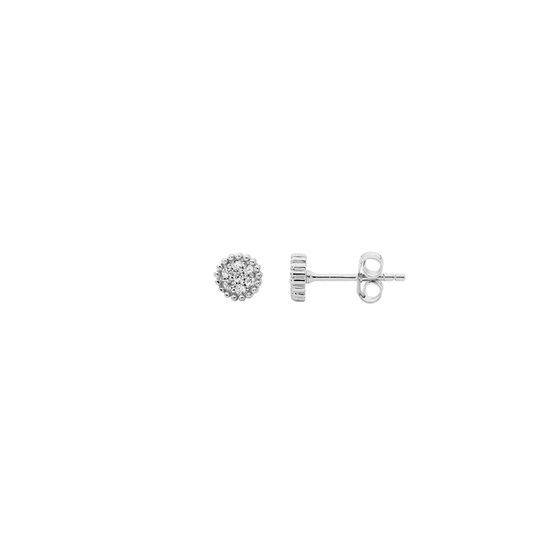Ellani Stg Silver white cz 5mm crown set cluster earrings