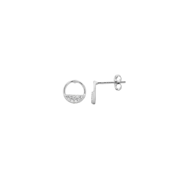 Ellani Stg Silver 9mm open circle earrings with 2 rows white CZ