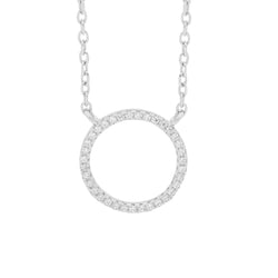Ellani Stg Silver white CZ 100mm open circle necklace