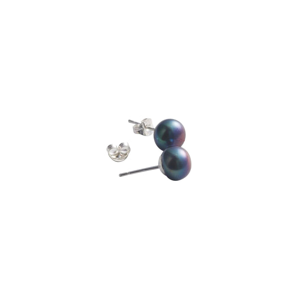 Stg Silver Fresh Water Black Dyed 5mm Button Pearl Studs