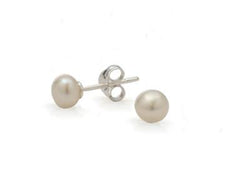 Stg Silver 5mm White Button FW Pearl Studs