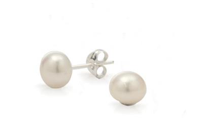 Stg Silver 7mm Button FW Pearl Studs