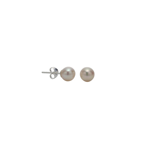 Stg Silver FW 4-4.5mm Round White Pearl Studs