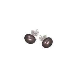 Stg Silver 9mm Dyed Black Button FW pearl Studs