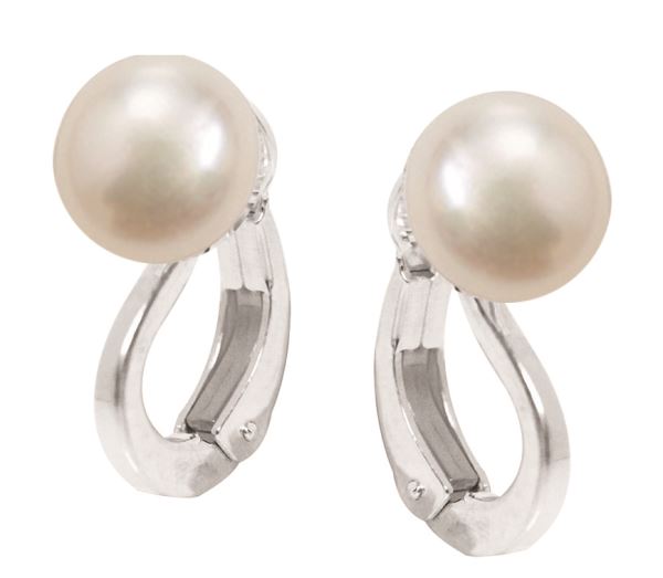 Fresh Water 8-8.5mm White Button Pearl with Silver Pearl Clip-on Fitting