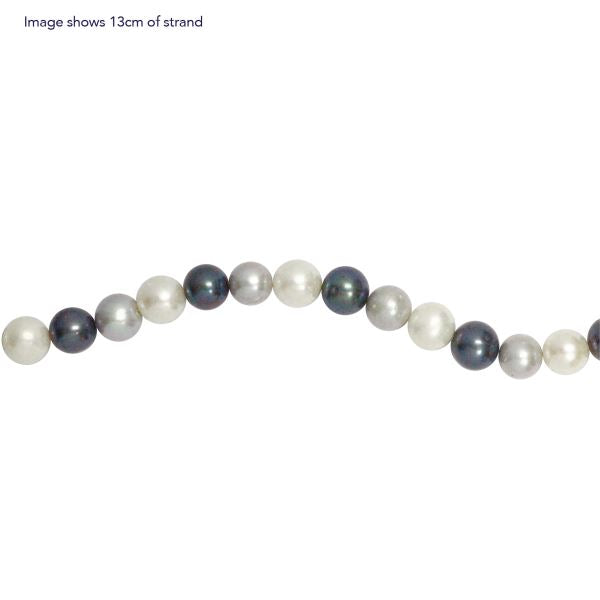 Fresh Water 10-11mm Dyed Black/White/Silver Grey Pearl Threaded Knotted Strand