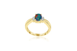 9K Yellow Gold Diamond-Accented Triplet Opal Ring