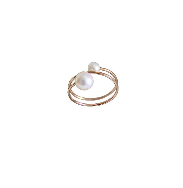 Rose Gold Filled Spring Ring with Fresh Water White Round Pearls 4mm & 6.5mm
