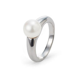 Stg Silver Plain Ring with 8-8.5mm Fresh Water Round Pearl