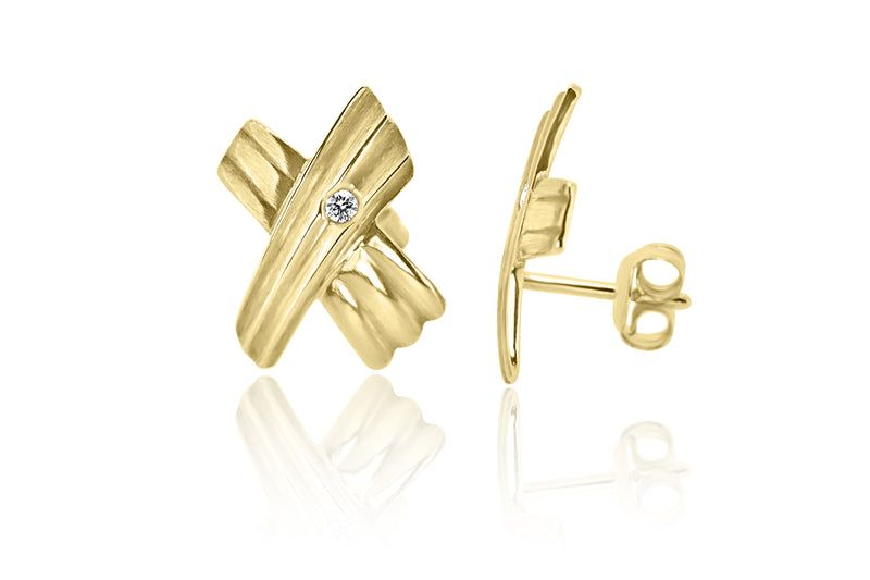 9K Yellow Gold Criss-Cross Diamond Earrings