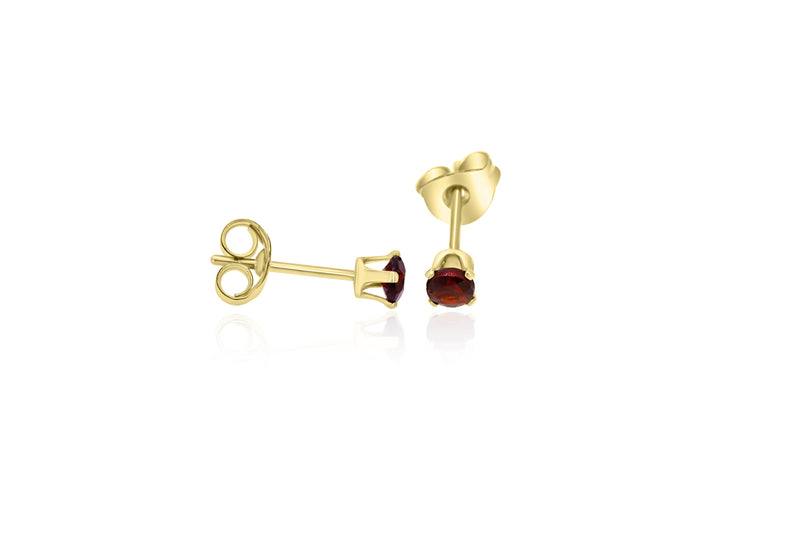 9k Yellow Gold Garnet stud Earrings with rose gold scrolls