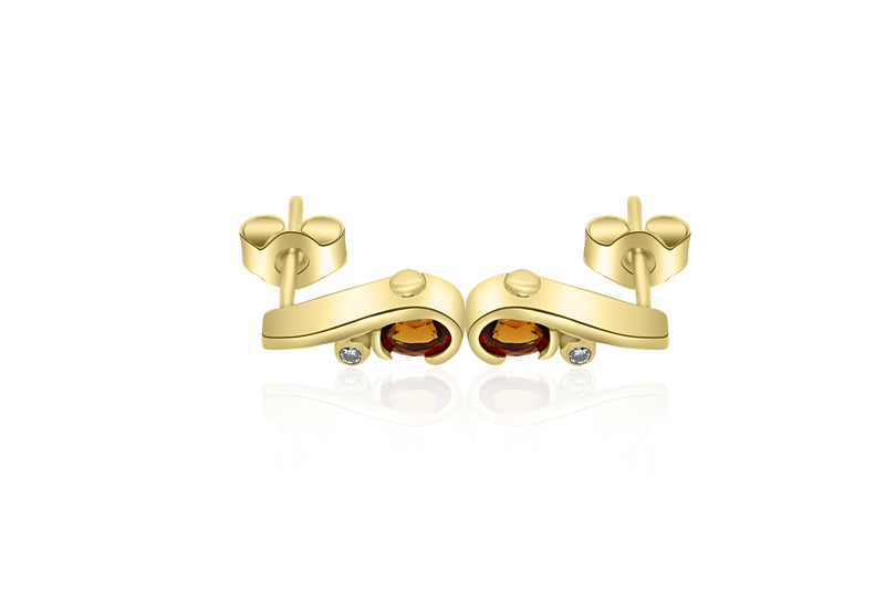 9k Yellow Gold Diamond Accented Mandarin Garnet Earrings