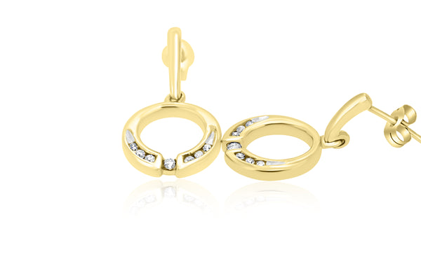 9k Yellow Gold Circular Drop Diamond Earrings