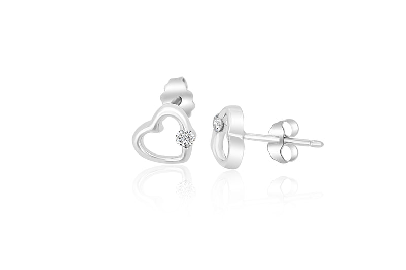 9k White Gold Heart Diamond Earrings