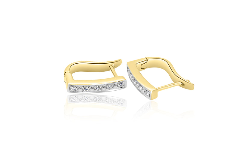 9k Yellow Gold Diamond Earrings Hinged Loop