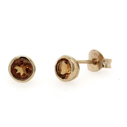 9K Yellow Gold Round Citrine Rub-over Stud Earrings