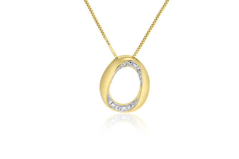 9K Yellow Gold Oval-Shape Diamond Pendant with 9k Chain