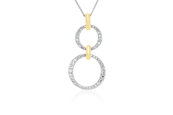 18k Yellow Gold & White Gold 2-tone Double Circle Diamond Pendant with 18k Chain