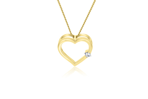 9K Yellow Gold Princess Cut Diamond Pendant (Diamond Heart Pendant)