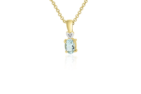 9k Yellow Gold Diamond & Aquamarine Pendant