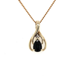 9K Yellow Gold Pear Shaped Sapphire & Diamond Pendant