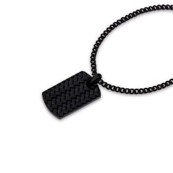 CUDWORTH BLACK STAINLESS STEEL TYRE PATTERN DOG TAG WITH 55CM CHAIN