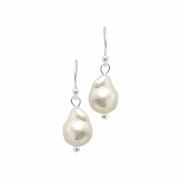 Dansk Audrey Earrings,Silver Colour Ion Plt, Baraque Freshwater Pears 2cm with Surgical Steel