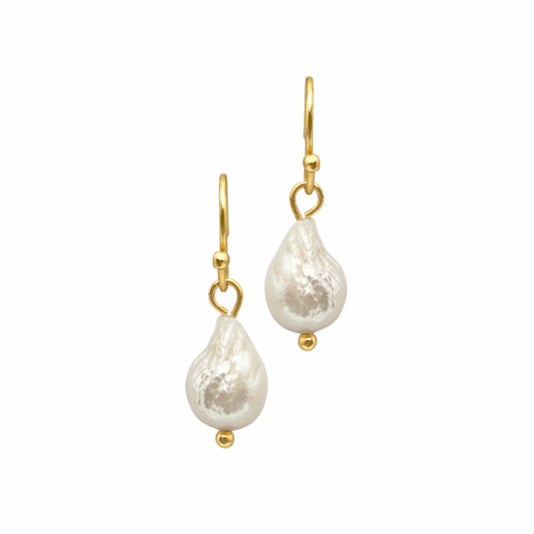 Dansk Audrey Earrings, Gold Colour Ion Plt, Baraque Freshwater Pearls 2cm with Surgical  Steel