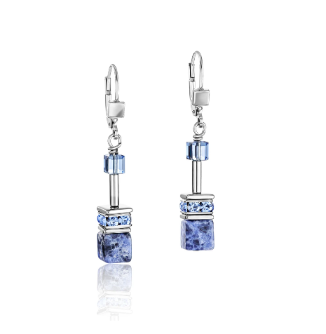 Coeur De Lion CL NATURAL SELECTION-EARRINGS GEO-CUBE ST/STL W SODALITE/ RHINESTONE & SWAROVSKI CRYSTALS WITH ST/SLT FITTINGS