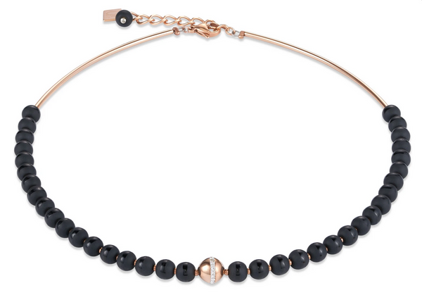 Coeur De Lion NECKLACE Matte and polished natural onyx contrasts stylishly with rose gold pave crystal spheres feature