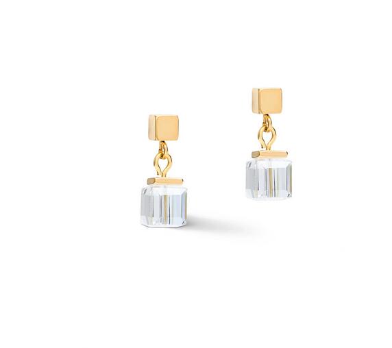COEUR DE LION EARRINGS YELLOW GOLD PLATED W/ST WITH CLEAR EUROPEAN CRYSTALS & ST/ST FITTINGS