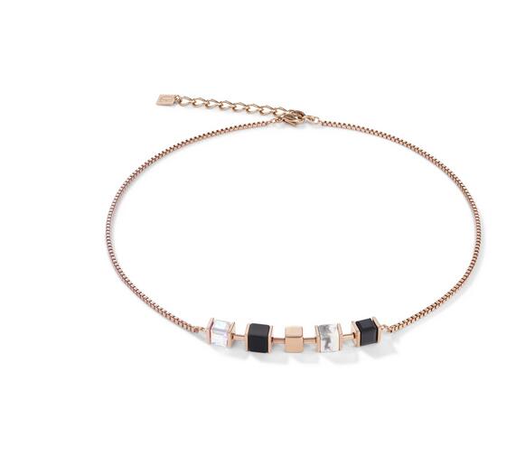 COEUR DE LION  NATURAL SELECTION- NECKLACE , ST/ST ROSE GOLD PLATED / ONYX/ HOWLITE & EUROPEAN CRYSTAL
