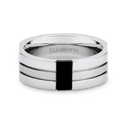 CUDWORTH STAINLESS STEEL ONYX RING, SIZE V