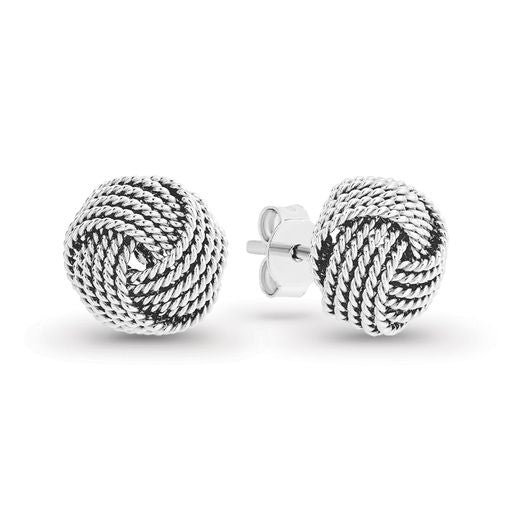 STG SILVER 10MM KNOT RHODIUM PLATED STUD EARRINGS