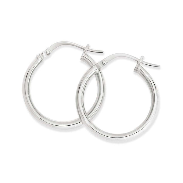 9WS 9K White Gold & Silver Bonded Round Hoop Earrings