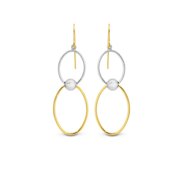 9YS 9K Yellow Gold & Silver Bonded Double Circle Drop Earrings