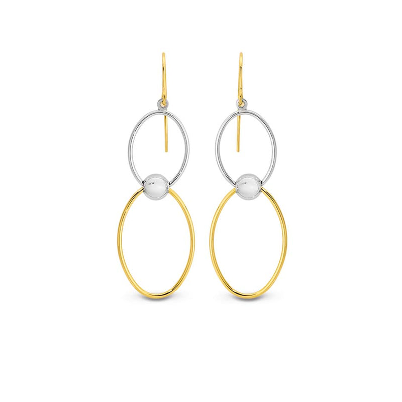 9YS 9K Yellow Gold & Silver Bonded Double Circle Drop Earrings