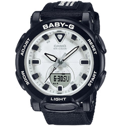 CASIO BABY G DUO OUTDOOR CONCEPT 100M WR W/TIME, 5 ALARMS BLK FACE WITH RESIN BAND